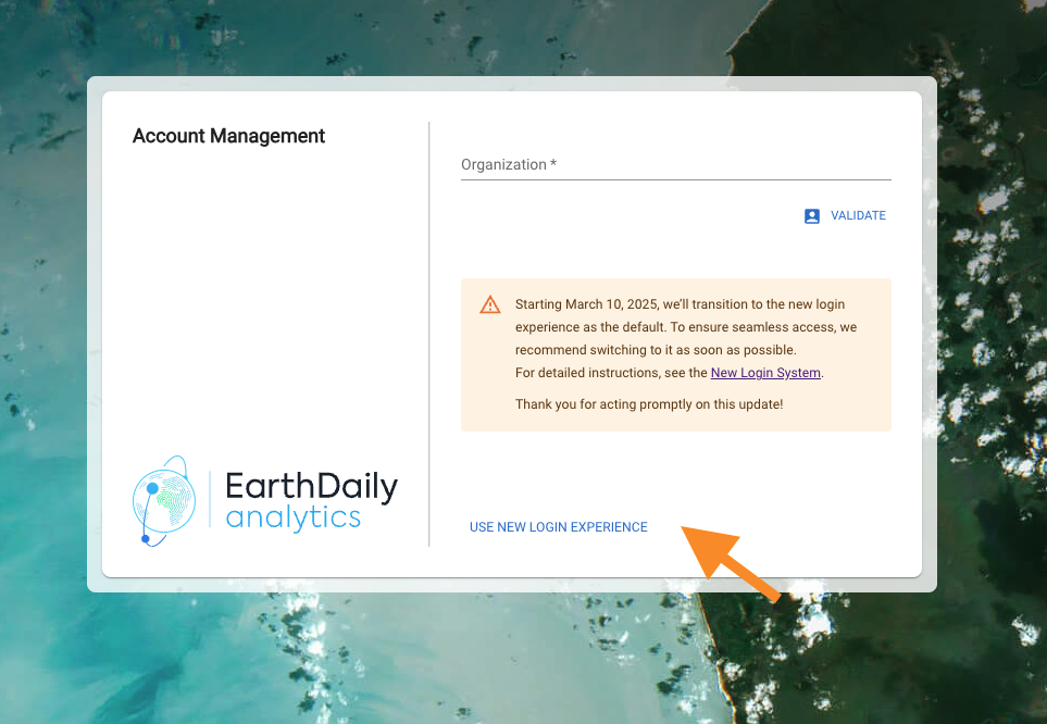 Screenshot indicating link to new login experience