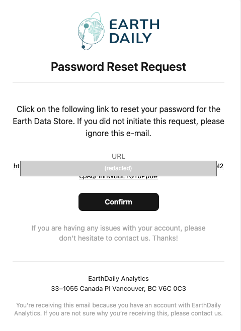 Screenshot of a sample password reset link email