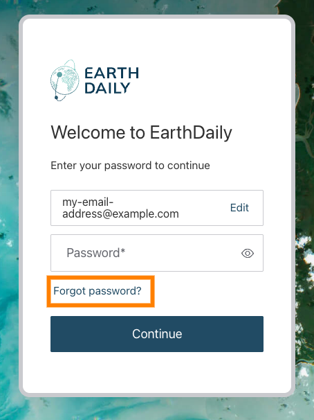 Screenshot indicating password reset link