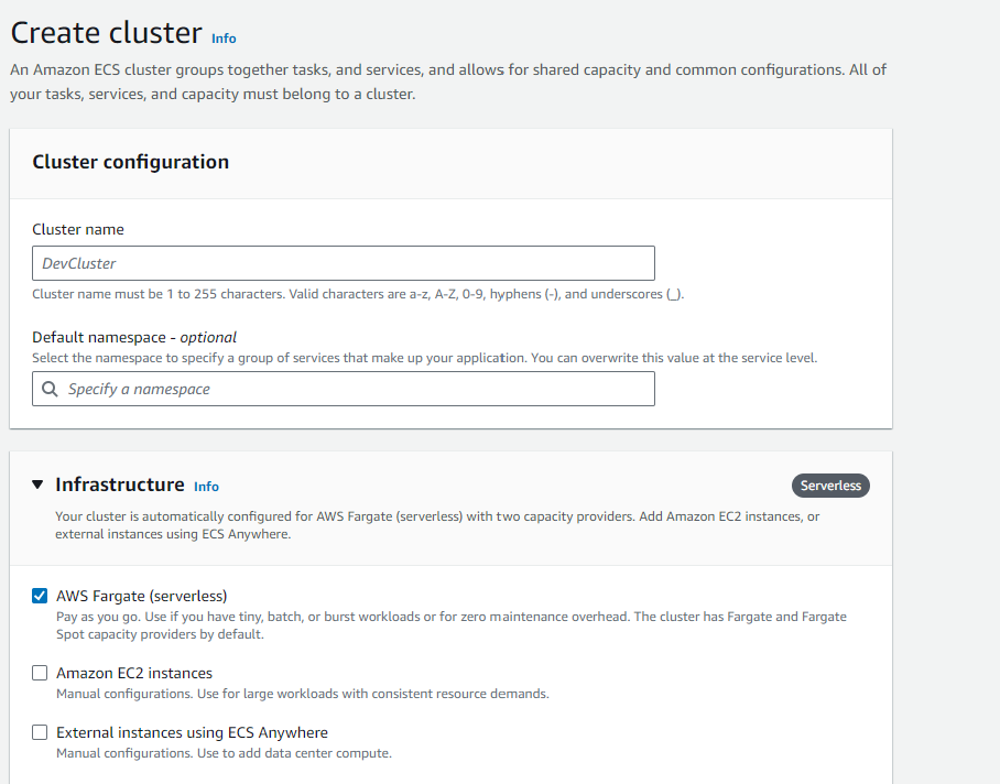 ECS Cluster Create ECS Cluster