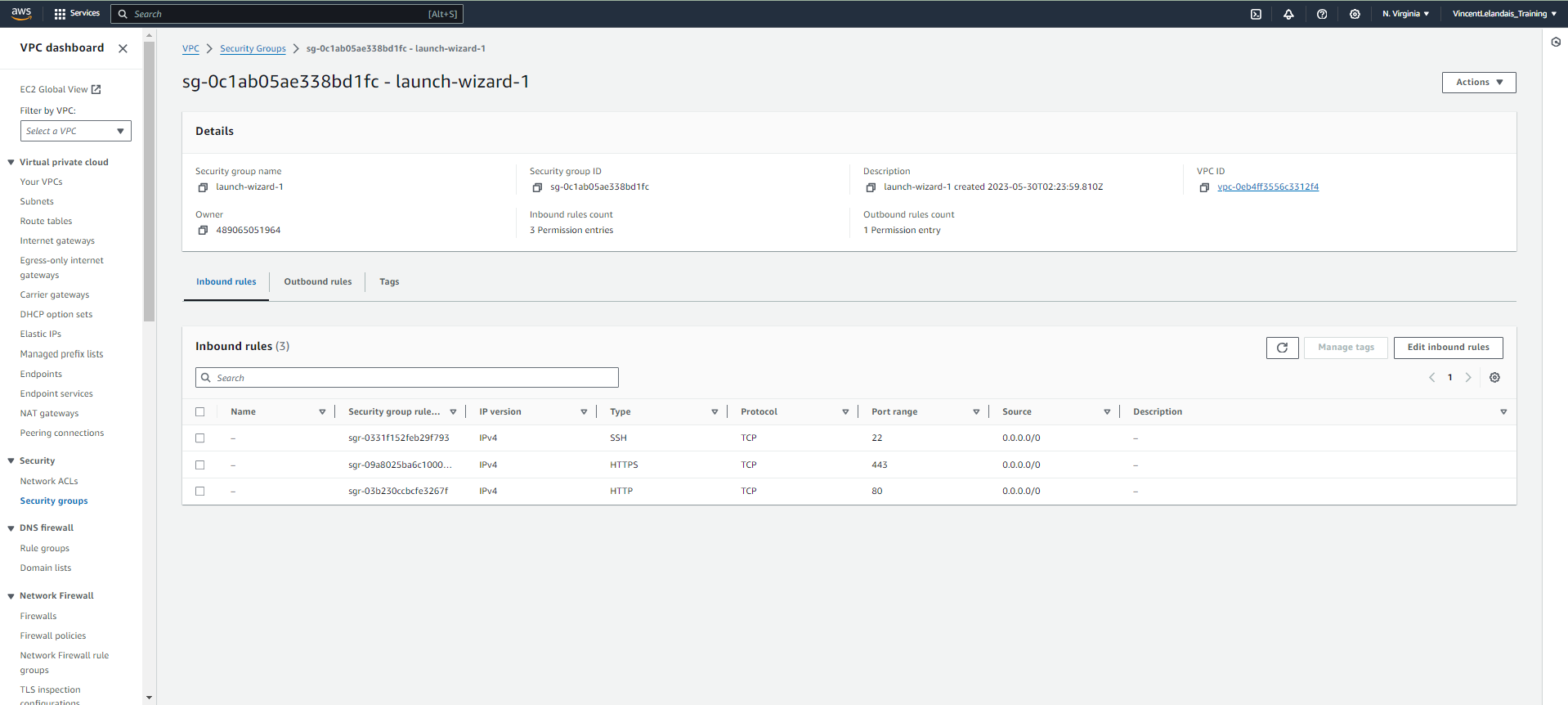Security group inbound Security group inbound